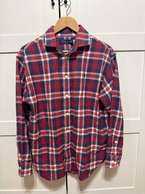 Ralph Lauren Red, Navy & White Plaid Button-Down Shirt